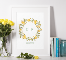 Load image into Gallery viewer, {Floral Circle} Couple Initials & Wedding Year Art